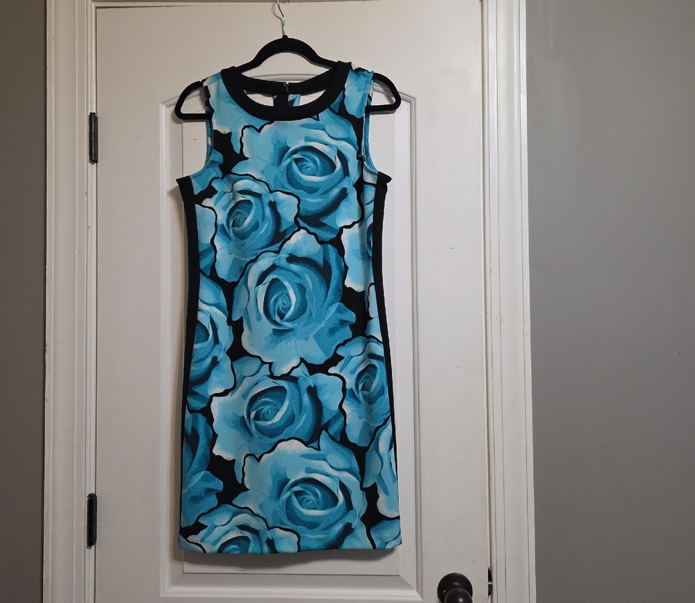 Blue Floral Sleeveless Mini Dress
